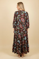 Heimish Bohemian Paisley Tiered Maxi Dress in Brown
