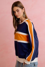Load image into Gallery viewer, BiBi Gameday Sporty Colorblock Pullover Sweatshirt in Navy Orange
