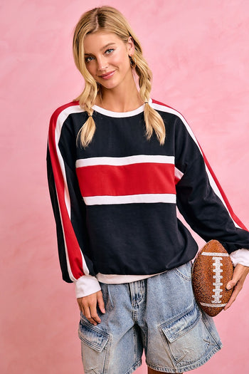 BiBi Gameday Sporty Colorblock Pullover Sweatshirt in Black Red