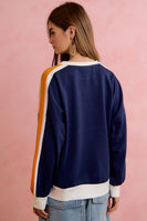 BiBi Gameday Sporty Colorblock Pullover Sweatshirt in Navy Orange