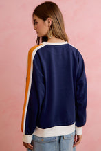 Load image into Gallery viewer, BiBi Gameday Sporty Colorblock Pullover Sweatshirt in Navy Orange
