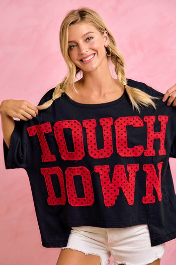 BiBi Gameday Theme Polka Dot Patches Short Sleeves Top in Black/Red