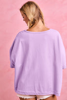 BiBi Gameday Theme Polka Dot Patches Short Sleeves Top in Soft Purple/Lemon