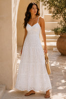 Viviluna Amalfi Coast Eyelet Tiered Maxi Dress in White
