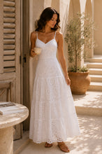 Load image into Gallery viewer, Viviluna Amalfi Coast Eyelet Tiered Maxi Dress in White
