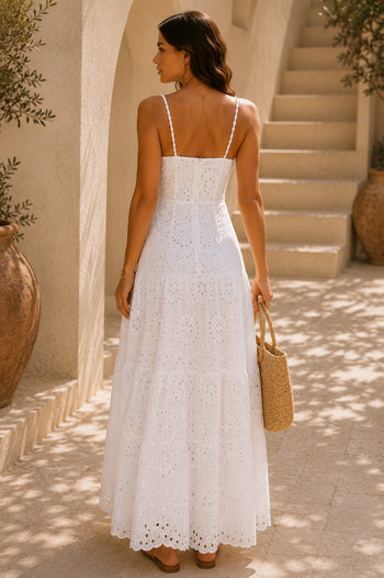 Viviluna Amalfi Coast Eyelet Tiered Maxi Dress in White