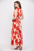 FATE Bold Floral Print Halter Neckline Maxi Dress in Pale Peach Orange