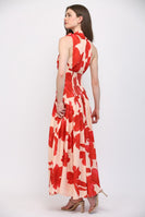 FATE Bold Floral Print Halter Neckline Maxi Dress in Pale Peach Orange