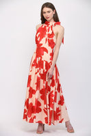 FATE Bold Floral Print Halter Neckline Maxi Dress in Pale Peach Orange