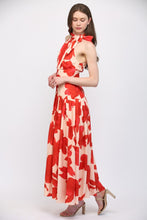Load image into Gallery viewer, FATE Bold Floral Print Halter Neckline Maxi Dress in Pale Peach Orange
