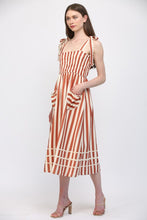 Load image into Gallery viewer, FATE Striped Midi Dress with Heart Patched Pockets in Cream Rust
