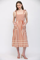 FATE Striped Midi Dress with Heart Patched Pockets in Cream Rust