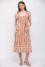 Load image into Gallery viewer, FATE Striped Midi Dress with Heart Patched Pockets in Cream Rust
