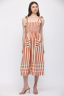 FATE Striped Midi Dress with Heart Patched Pockets in Cream Rust