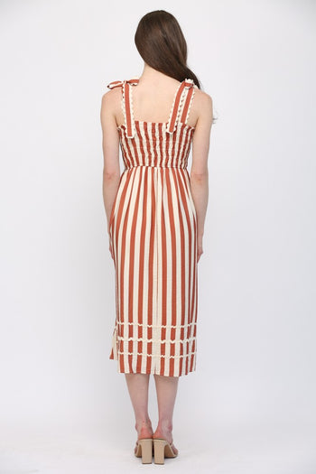 FATE Striped Midi Dress with Heart Patched Pockets in Cream Rust
