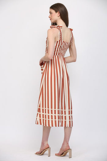 FATE Striped Midi Dress with Heart Patched Pockets in Cream Rust