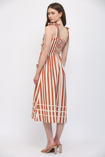 FATE Striped Midi Dress with Heart Patched Pockets in Cream Rust