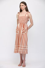Load image into Gallery viewer, FATE Striped Midi Dress with Heart Patched Pockets in Cream Rust
