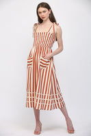 FATE Striped Midi Dress with Heart Patched Pockets in Cream Rust