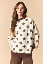 Load image into Gallery viewer, Peach Love Reversible Polka Dot And Stripe Mock Neck Sweatshirt in Brown/Ivory
