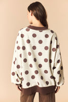Peach Love Reversible Polka Dot And Stripe Mock Neck Sweatshirt in Brown/Ivory