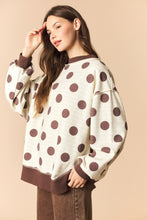 Load image into Gallery viewer, Peach Love Reversible Polka Dot And Stripe Mock Neck Sweatshirt in Brown/Ivory
