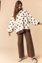 Load image into Gallery viewer, Peach Love Reversible Polka Dot And Stripe Mock Neck Sweatshirt in Brown/Ivory
