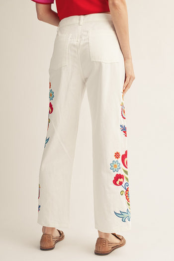 Jodifl Embroidered High Waist Pants in White