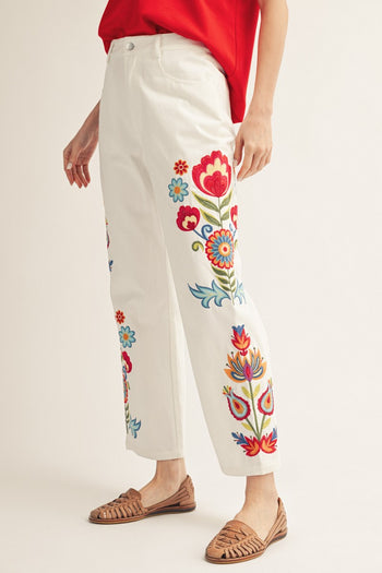 Jodifl Embroidered High Waist Pants in White