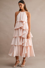 Load image into Gallery viewer, MABLE Halter Neck Ruffle Tiered Midi Dress in Light Pink
