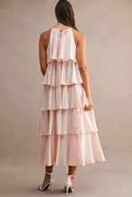 Load image into Gallery viewer, MABLE Halter Neck Ruffle Tiered Midi Dress in Light Pink
