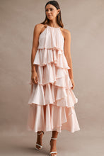 Load image into Gallery viewer, MABLE Halter Neck Ruffle Tiered Midi Dress in Light Pink
