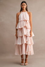 Load image into Gallery viewer, MABLE Halter Neck Ruffle Tiered Midi Dress in Light Pink
