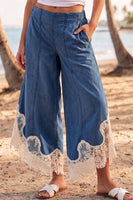 LovLov Lace Lace Tulip Washed Denim Relaxed Fit Jeans in Deep Denim