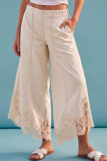 LovLov Lace Lace Tulip Washed Denim Relaxed Fit Jeans in Ivory