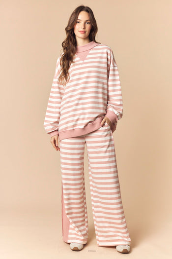 Peach Love Thermal Side Banded Striped Set in Dusty Pink
