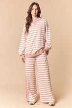Load image into Gallery viewer, Peach Love Thermal Side Banded Striped Set in Dusty Pink
