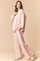 Peach Love Thermal Side Banded Striped Set in Dusty Pink