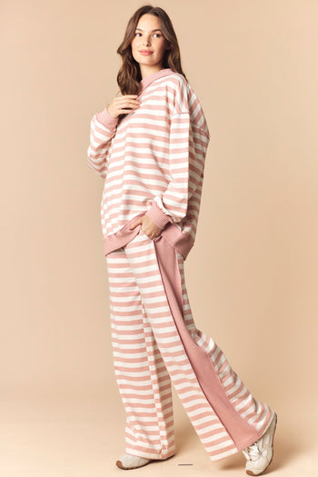 Peach Love Thermal Side Banded Striped Set in Dusty Pink