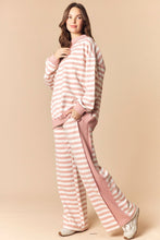 Load image into Gallery viewer, Peach Love Thermal Side Banded Striped Set in Dusty Pink
