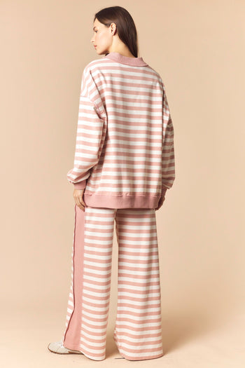 Peach Love Thermal Side Banded Striped Set in Dusty Pink