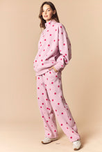 Load image into Gallery viewer, Peach Love Polka Dot Printed Fleece Quarter Zip Sweatshirt And Pants Set in Dusty Pink/Hot Pink
