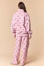 Load image into Gallery viewer, Peach Love Polka Dot Printed Fleece Quarter Zip Sweatshirt And Pants Set in Dusty Pink/Hot Pink
