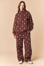 Load image into Gallery viewer, Peach Love Polka Dot Printed Fleece Quarter Zip Sweatshirt And Pants Set in Brown/Pink
