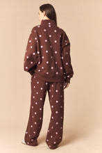 Load image into Gallery viewer, Peach Love Polka Dot Printed Fleece Quarter Zip Sweatshirt And Pants Set in Brown/Pink
