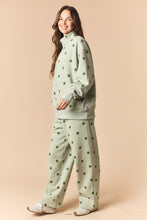 Load image into Gallery viewer, Peach Love Polka Dot Printed Fleece Quarter Zip Sweatshirt And Pants Set in Sage/Green
