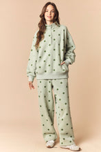 Load image into Gallery viewer, Peach Love Polka Dot Printed Fleece Quarter Zip Sweatshirt And Pants Set in Sage/Green
