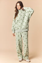 Load image into Gallery viewer, Peach Love Polka Dot Printed Fleece Quarter Zip Sweatshirt And Pants Set in Sage/Green

