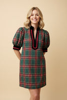 Heimish Tartan Plaid Shift Dress With Velvet Trim in Green