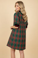 Heimish Tartan Plaid Shift Dress With Velvet Trim in Green